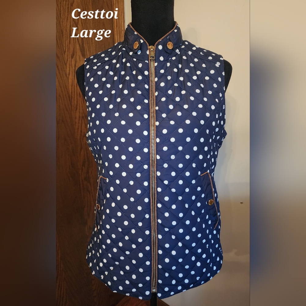 Cesttoi Navy and White Polka-dot Vest